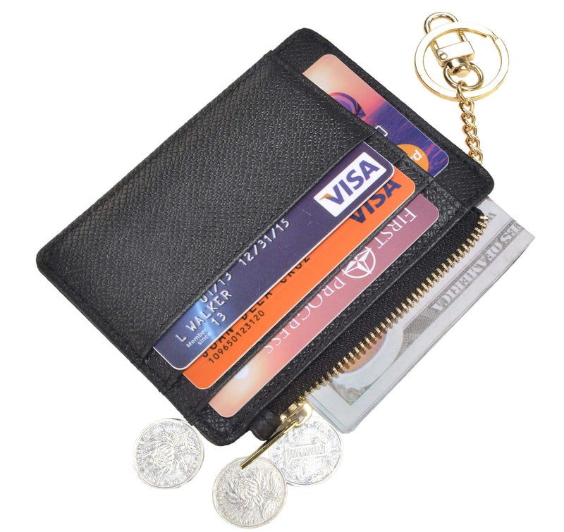 woogwin Slim RFID Credit Card Holder for Women Mini Front Pocket Wallet Purse With Keychain - Image 2